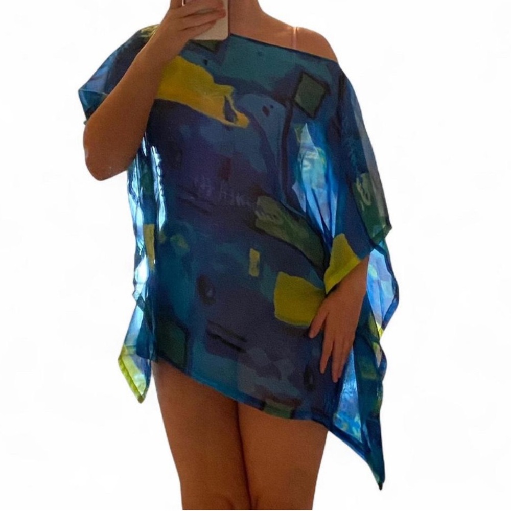 Vintage Y2K Abstract Pattern Off The Shoulder Coverup Sheer Mini Dress